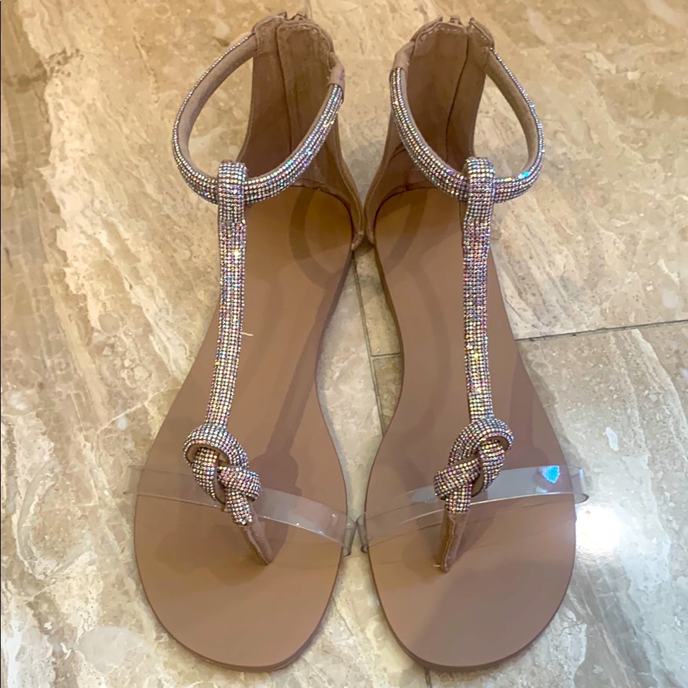 Elegant Tan Sandals with Rhinestone Detailing